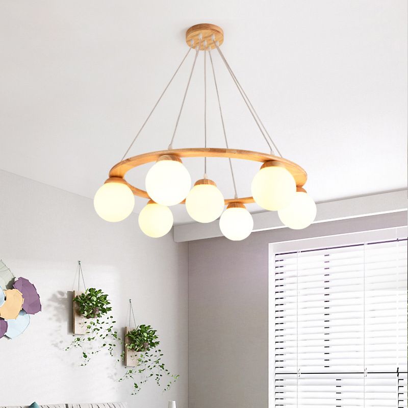 Modern Glass Chandelier Light Fixtures Cafe Restaurant Hanging Chandelier with Wood