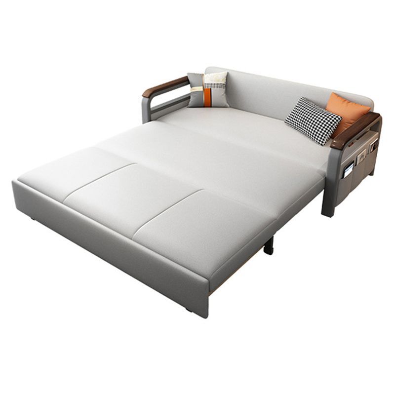 Light Gray Sleeper Sofa Faux leather Sofa Bed with Detachable Mattress
