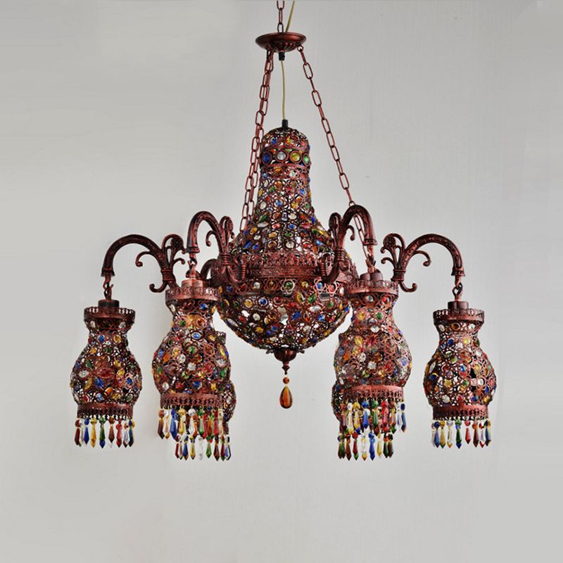 Urn Shaped Restaurant Ceiling Chandelier Bohemian Metal 9 Lights Copper Hanging Lamp Kit
