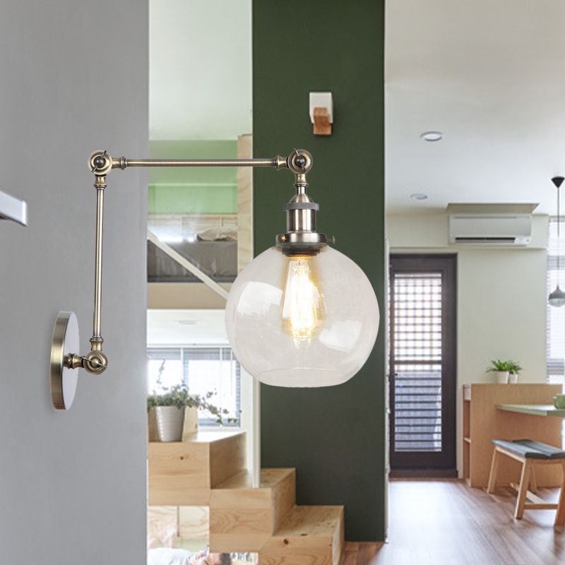Rustikale Globus Wandbeleuchtung 1 Glühbirne klares Glasleuchten in antikem Messing