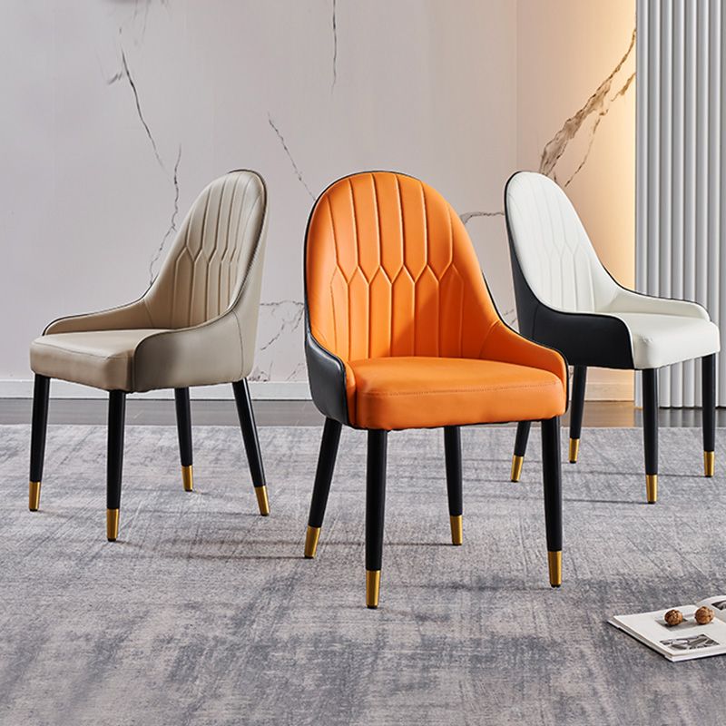 Glam Upholstered Dining Room Chair Faux Leather and Metal Dining Accent Chair