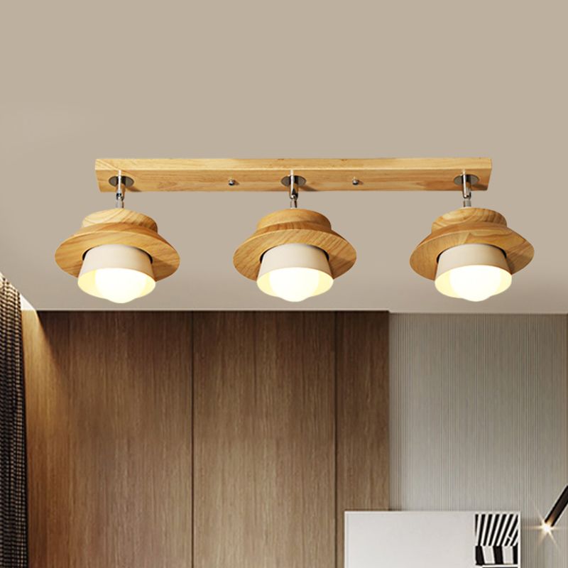 Dual Cap Shade Swivelable Flush Mount Nordic Wooden 3 - Light White Semimassimale Lampada per Sailing Room
