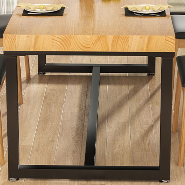 Industrial Solid Wood Dining Table Rectangle Table in Brown with Metal Trestle Base