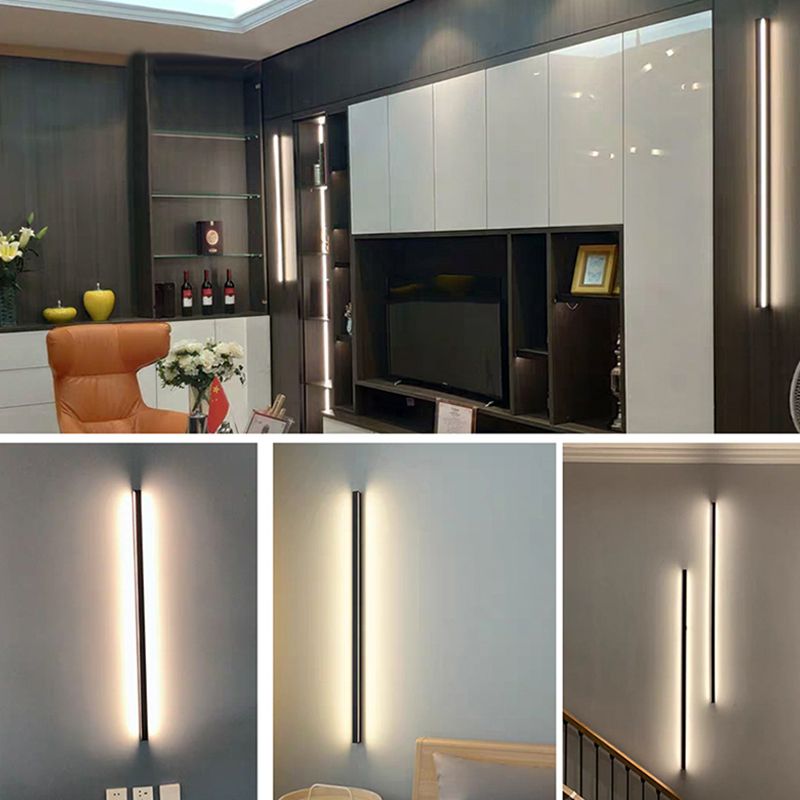 Linear Shape Metal Wall Light Modern Single Light Wall Mount Light Fixture in Black