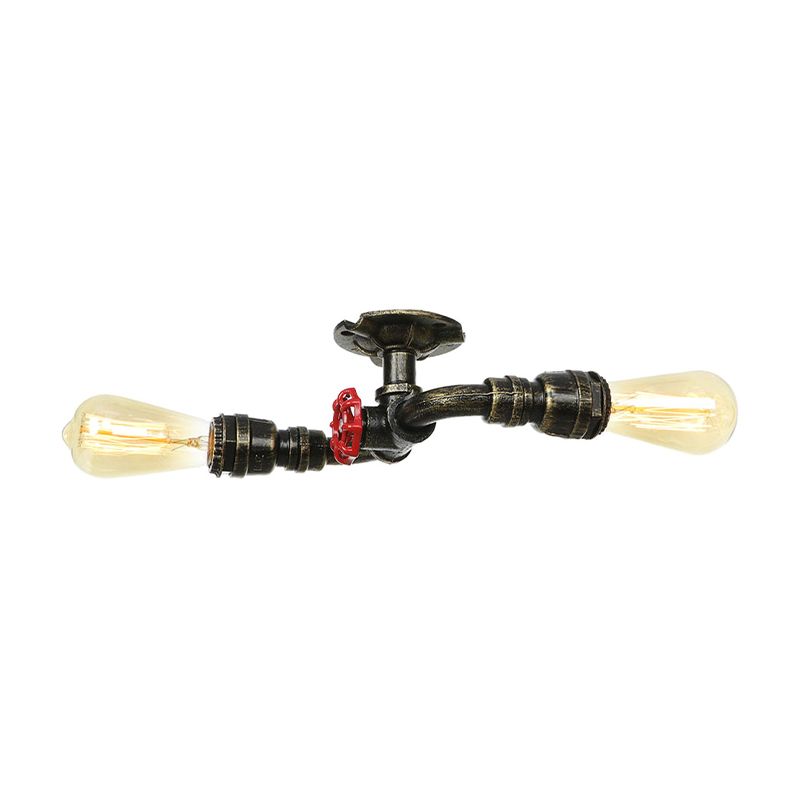 Bare Bulb Indoor Semi Flush Mount Retro Metallic 2 Lights Antique Silver/Aged Brass/Antique Bronze Close to Ceiling Lamp