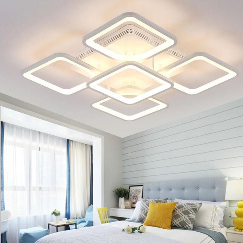 23.5"/27" W LED Bedroom Ceiling Mounted Light White Semi Flush Light Fixture with Square Acrylic Shade in Warm/White Light