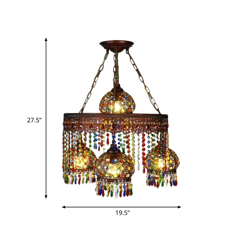 Bohemian Wagon Wheel Pendant Chandelier 4/7 Bulbs Metal Down Lighting in Brass for Restaurant