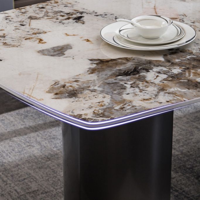 Beige Stone Dinette Table Set 1/4/5/7 Pcs Glam Style Dining Set