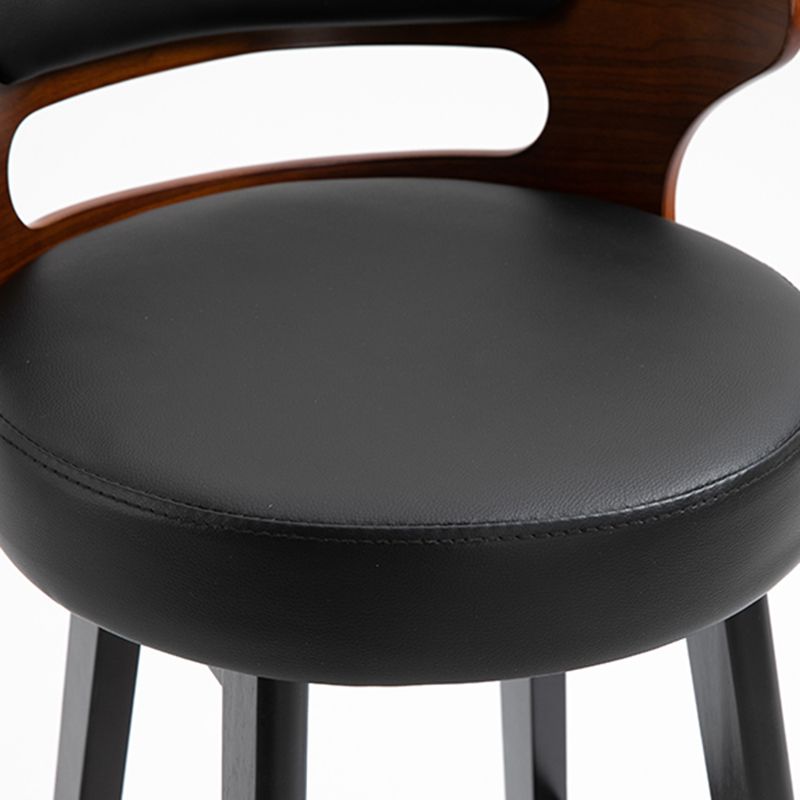 Scandinavian Wood Upholstered Counter Stools Low Back Bar Stools with Round Seat