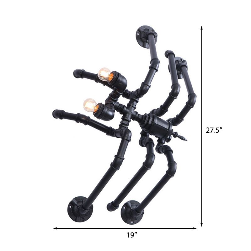 Schwarz Spinnenformwandlampenleuchte mit Wasserrohr Antiquitätenstil Metallic 2 Lampen -Treppenwandleuchten
