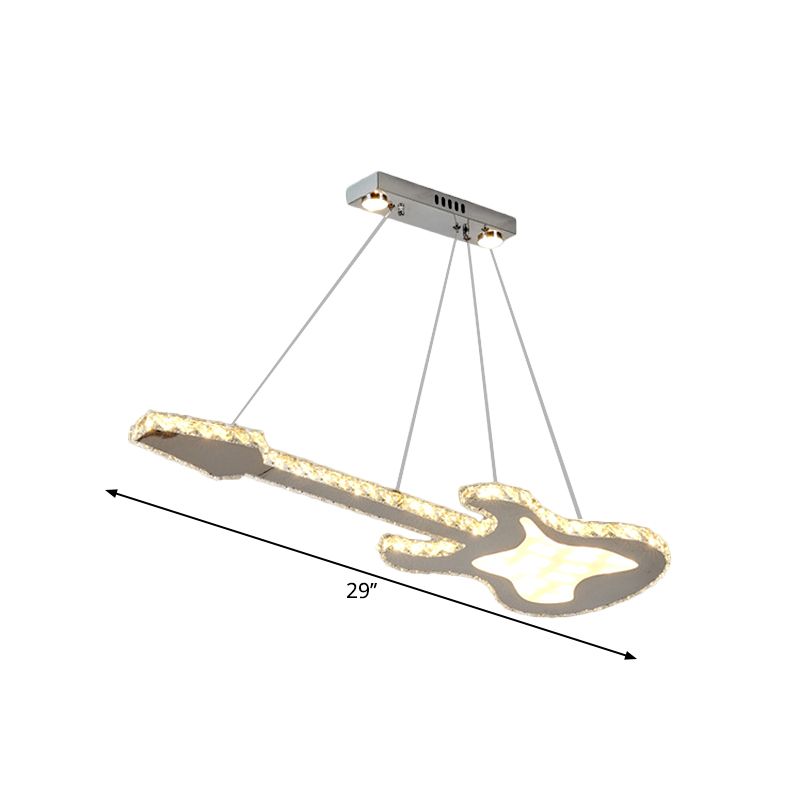 Guitar Clear Crystal Hanging Chandelier Simple Stainless-Steel LED Suspension Lighting Fixture for Dining Room