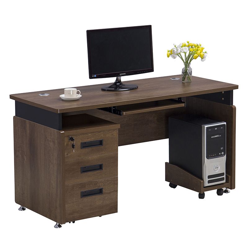 Manufactured Wood Rectangular Computer Desk with Cable Management and Keyboard Tray