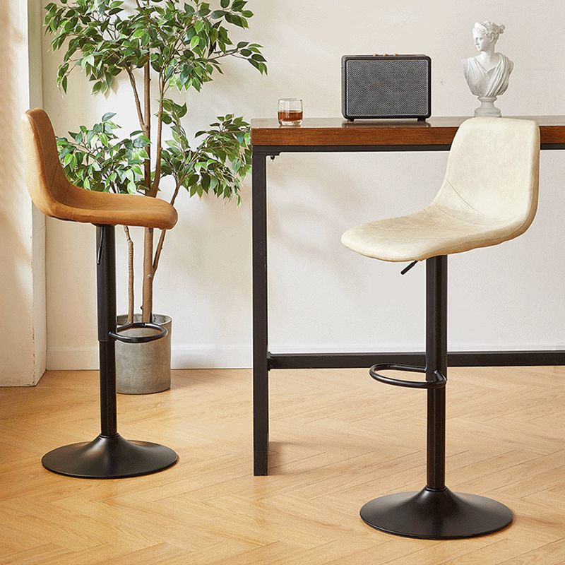 Industrial Backrest Armless Counter Stool Iron Adjustable Bar Stool with Leather Cushion