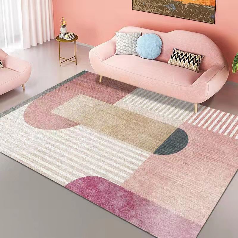 Roze modern tapijten polyester gestreepte binnenkapperd wasbaar tapijt voor woningdecoratie