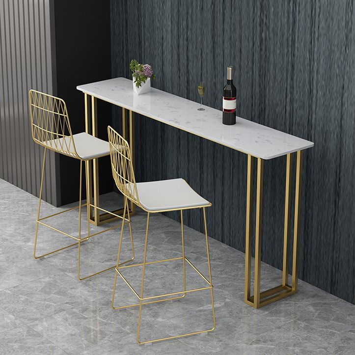 Glam Wood Pub Table with Rectangle Table Top Gold Sled Table - 41.3" H