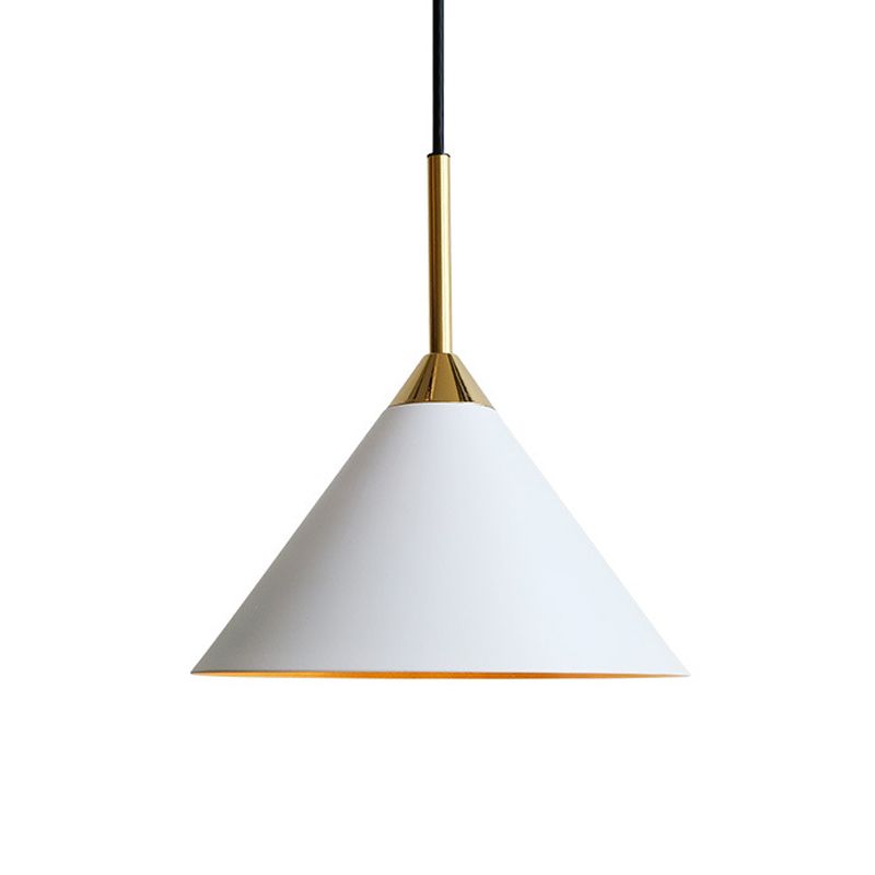Conical Dinette Drop Pendant Metal Single Bulb Minimalist Ceiling Suspension Light in White