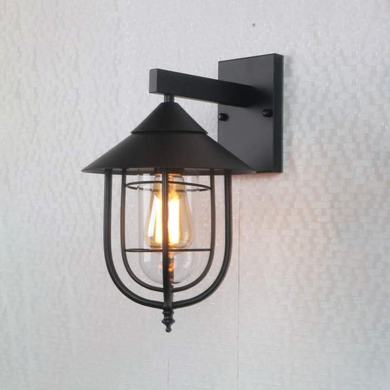 Retro -Stil Metall Wandleuchte Käfigform Wandleuchten mit Glas für Natur im Freien