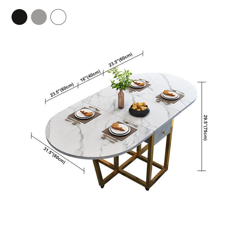 Table à manger de style moderne Table à manger à abattant en pierre frittée avec cadre doré