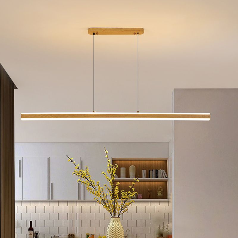 Single Modernism Style Beige/Brown LED Statement Linear Kitchen Island Light