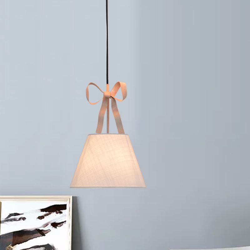 1 Head Bedroom Hanging Lamp Kit Modern Pink Pendant Light Whit Cone Fabric Shade