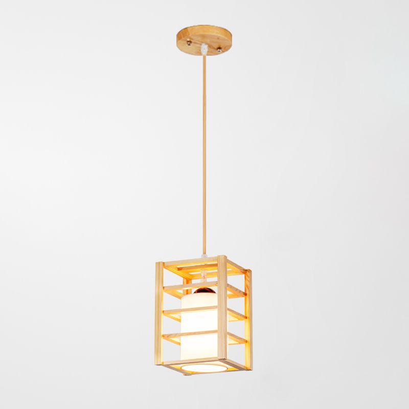 Holzrechteck hängende Lampe zeitgenössische weiße Glasschatten -Anhängerlampe für Esszimmer