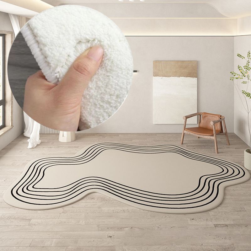 Beige Modern Rug Line Polyester Indoor Rug Washable Rug for Drawing Room