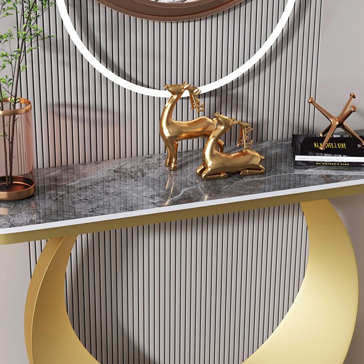 Contemporary Half Moon Console Accent Table Antique Finish Console Sofa Table in Stone