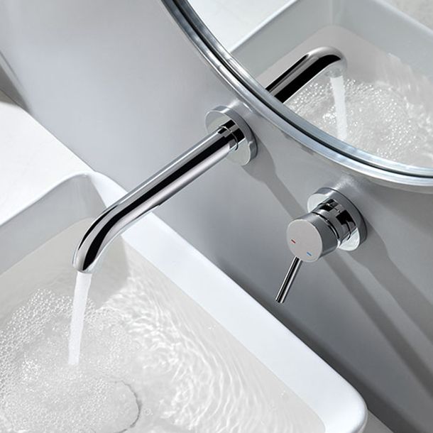Low Arc Sink Faucet Wall Mounted 2 Holes Single Lever Handle Bathroom Sink Faucet