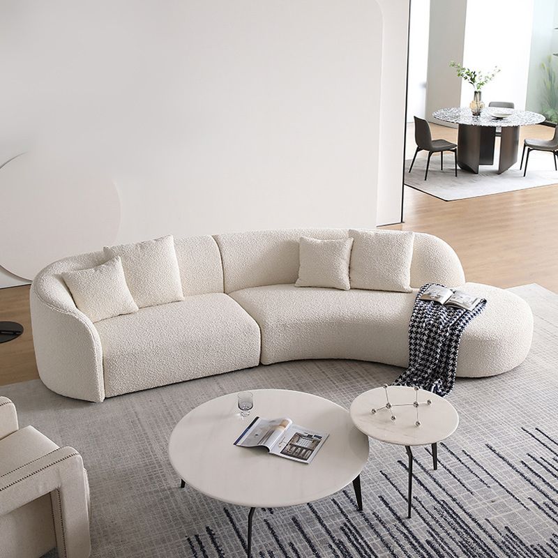 Contemporary Wool Sofa in White Simple Living Room Curved Seating