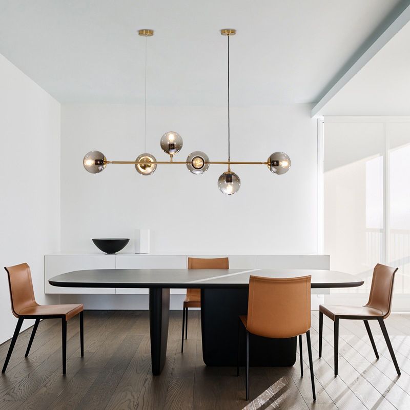 4 / 6 - Light Ceiling Pendant Fixture Metal and Glass Ball Shade Kitchen Island Light