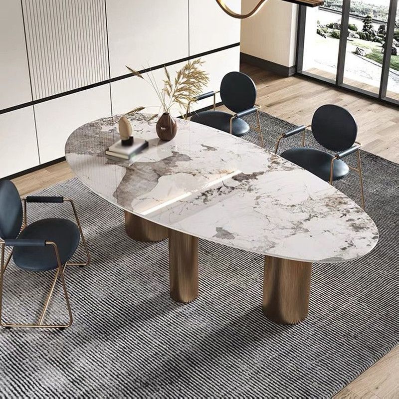 Traditional Luxury Oval Dining Site Table Gold Tripod Base Dining Table