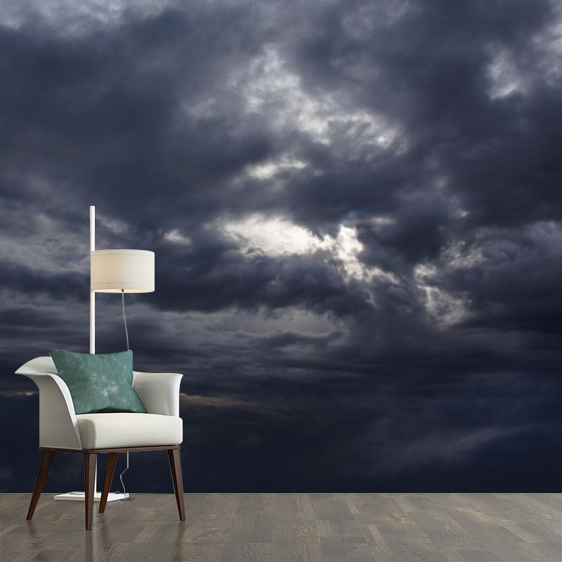 Grey Storm Clouds Wall Mural Decal Moisture Resistant Wall Covering for Accent Wall