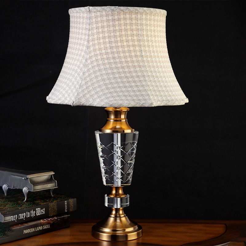Contemporary Tapered Reading Light Hand-Cut Crystal 1 Head Nightstand Lamp in Grey