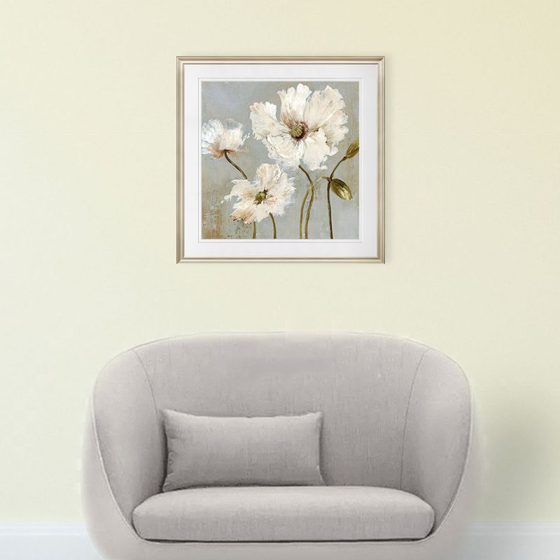 Traditional Style Flower Canvas Wall Art Light Color Textured Painting for Bedroom