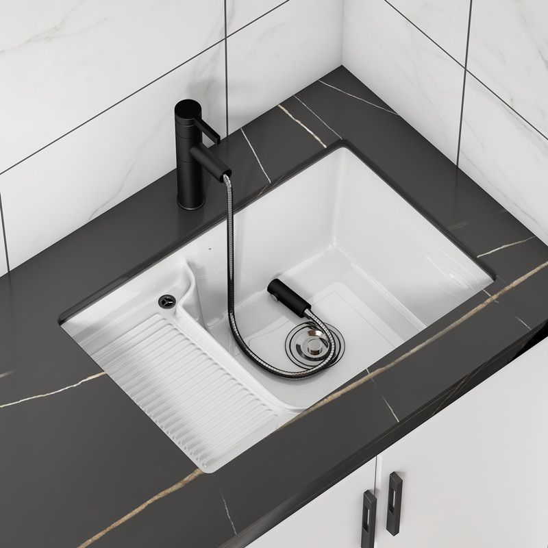 Classic Porcelain Bathroom Sink Rectangular Trough Sink with Washboard