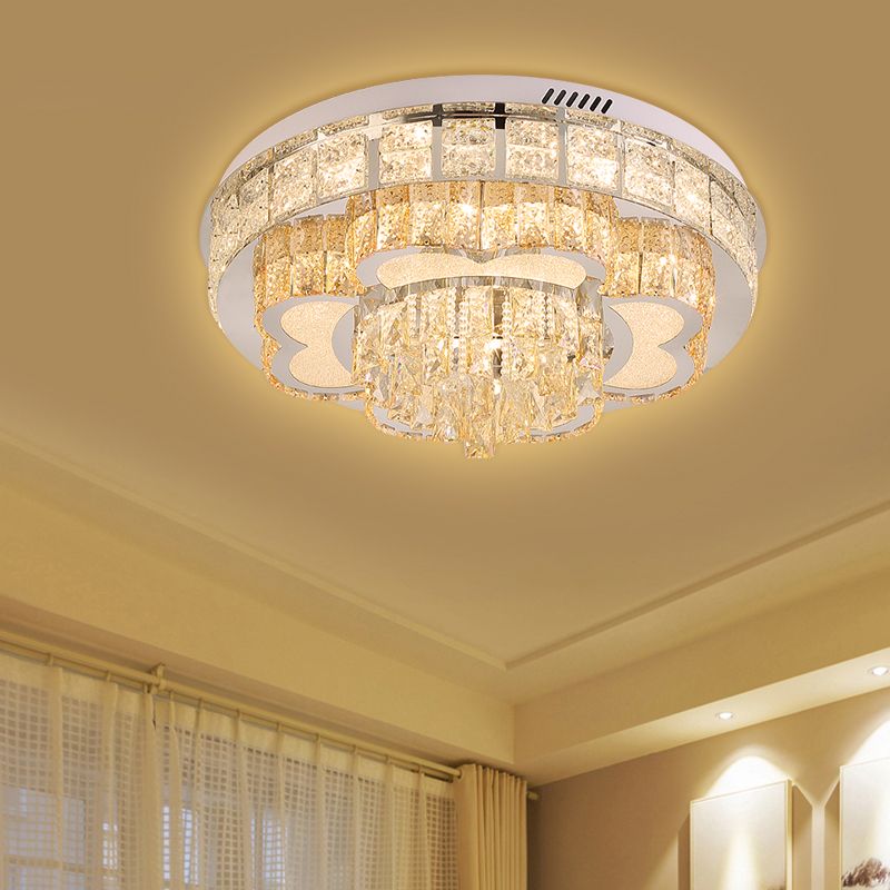 Cut Crystal Floral Flush Ceiling Light Modern Hotel LED Flushmount in Stainless Steel