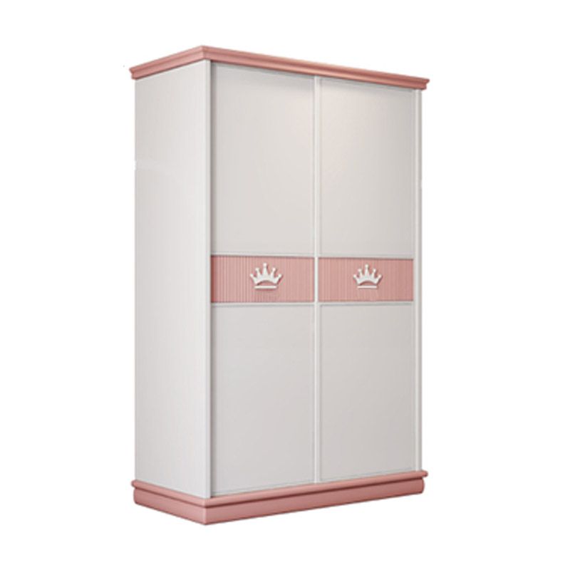 Contemporary Wooden Wardrobe Cloth Rod Included Kids Closet with Sliding Door