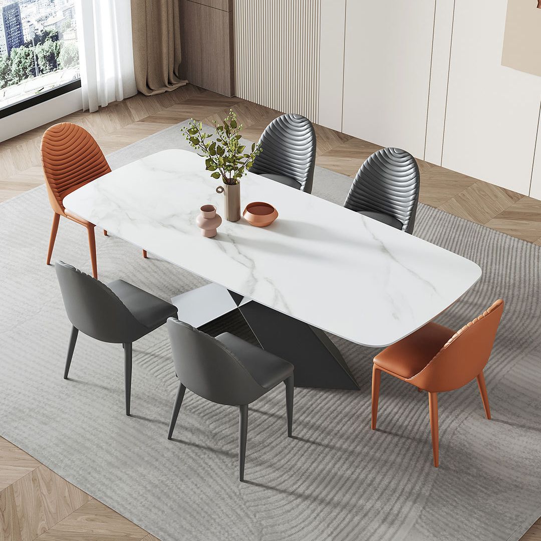 Contemporary Sintered Stone Dining Table Set of 5/7 with Rectangle Table Dining Set with Metal Base