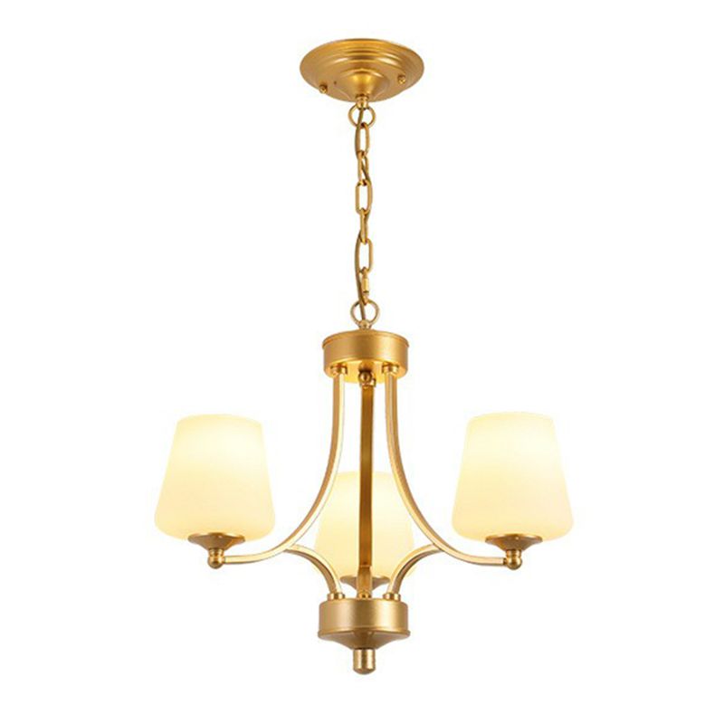 Tapered Shade White Frost Glass Suspension Light Rustic Living Room Chandelier Light