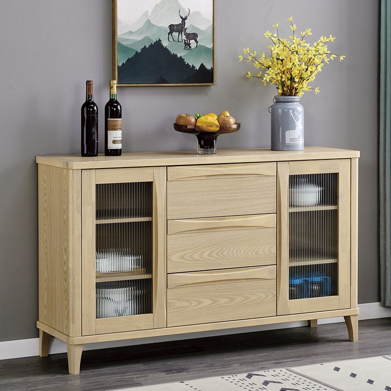 Modern Style Solid Wood Sideboard Cabinet with Doors and Drawers
