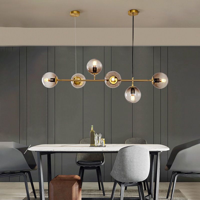 4 / 6 - Light Ceiling Pendant Fixture Metal and Glass Ball Shade Kitchen Island Light