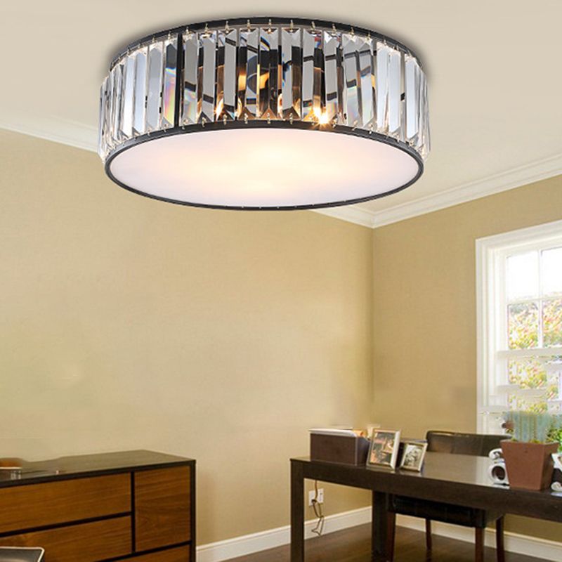 Modernism Crystal Flush Mount Drum Shade Ceiling Light Fixture for Bedroom