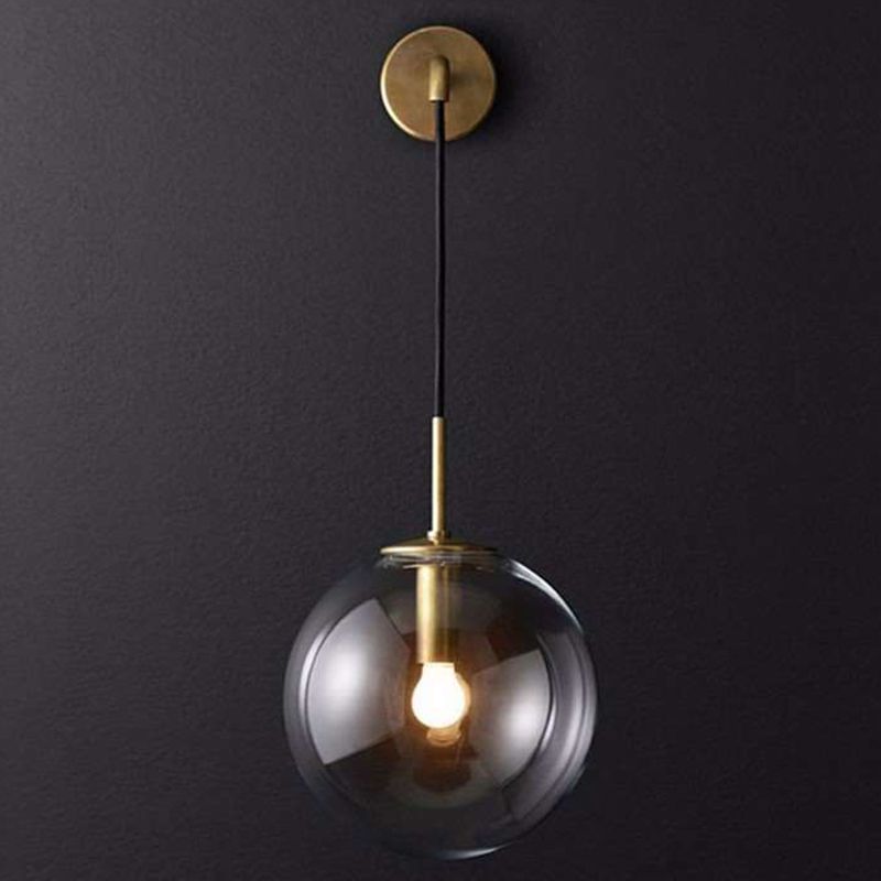 Modern Wall Sconce Ball Shape Metal Vanity Lamp with Glass Shade for Bathroom