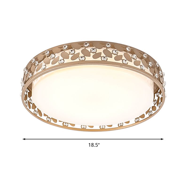 Cylindrical K9 Crystal Flush Mount Contemporary LED Gold Ceiling Lighting  in Remote Control Stepless Dimming/3 Color Light for Bedroom