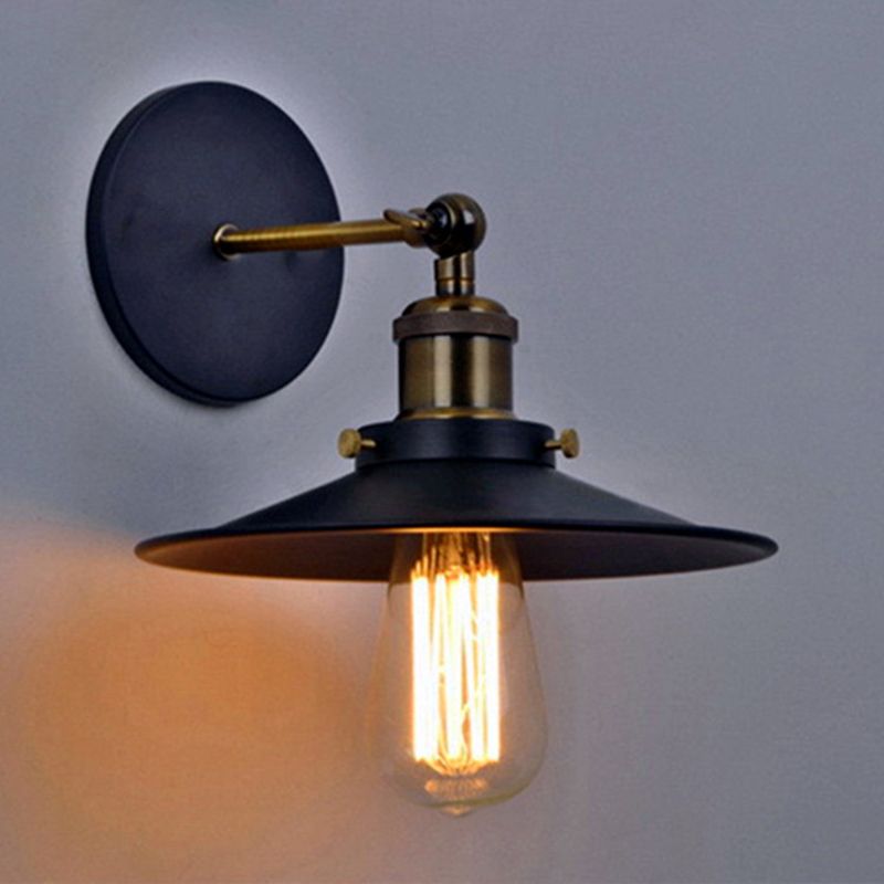 Tapered Cape Shade 1-Light Industrial Style Metal Wall Lighting in Black