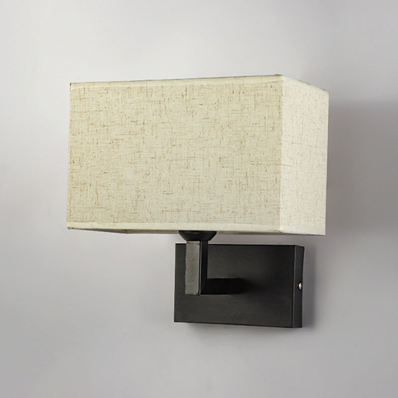 Modern Metal Wall Sconce Rectangle Shape Wall Light with Fabric Shade for Bedroom