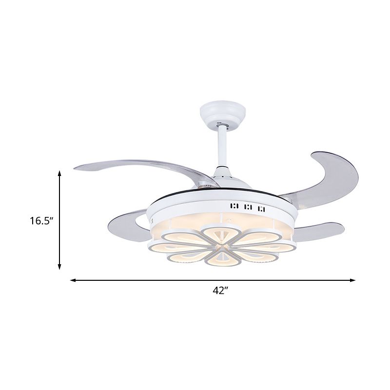 42 "W witte bloemenvorm ventilatorverlichting modernisme metaal led slaapkamer 4 bladen semi spoelplafondlicht, afstandsbediening/frequentieconversie en afstandsbediening