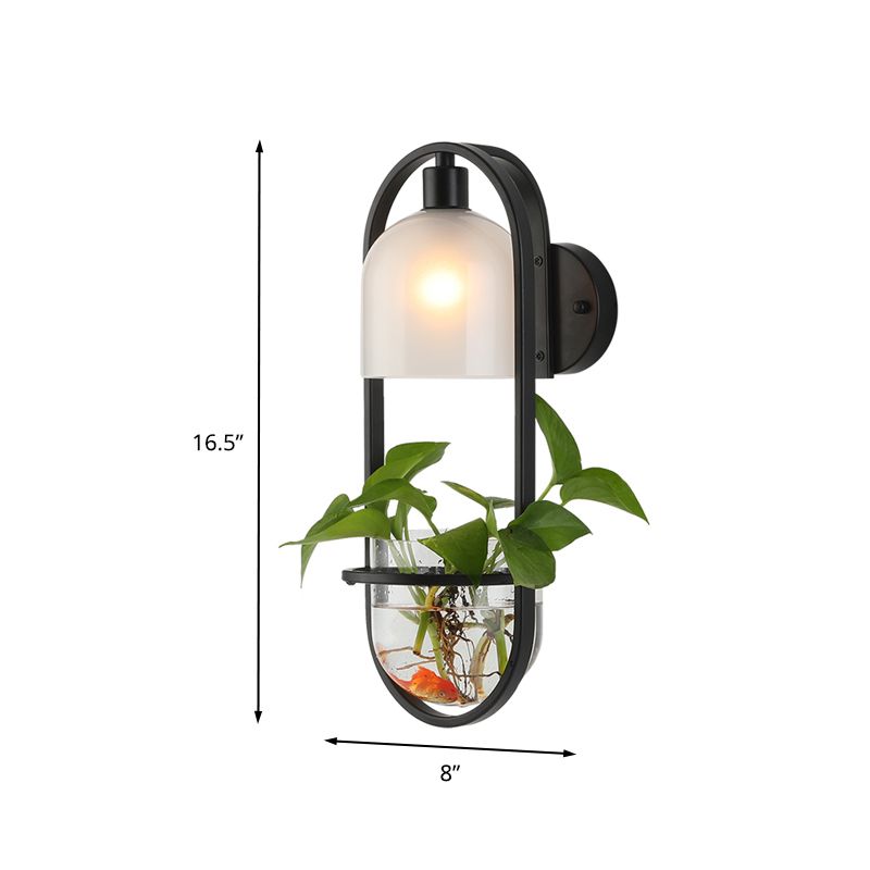 Black 1 Light Wall Lighting Industrial Metal Oval LED Wall Sconce with Plant Cup for Living Room