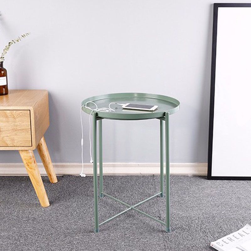 Mid-Century Metal Round Tray Top Side Table 20.5-inch Cross Legs End Table