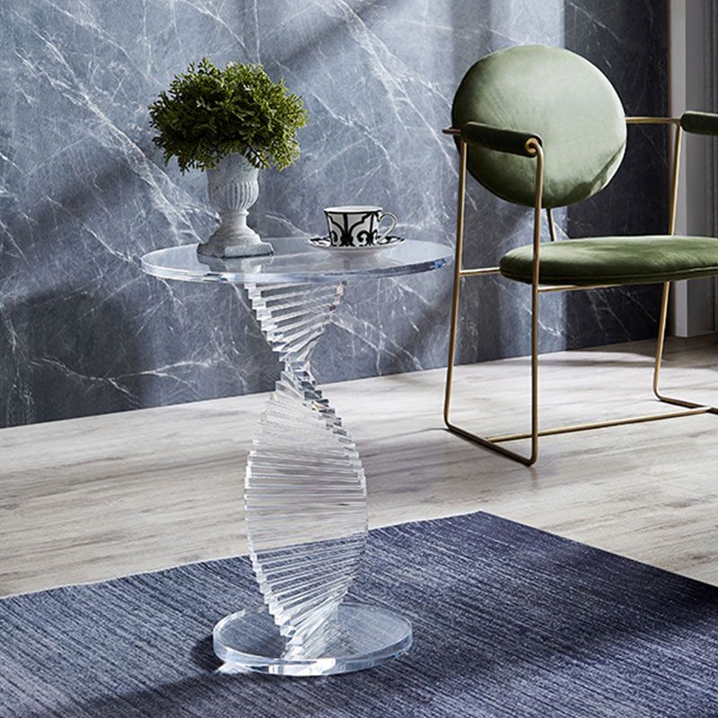 Glam Clear Round Acrylic Top Side Table 23.62" Tall Abstract Base End Table